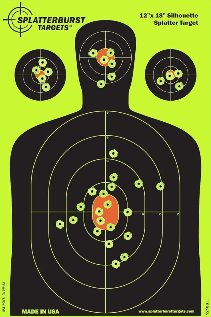Splatterburst Targets - 12 x18 inch - Silhouette Splatter Target - Easily See Your Shots Burst Bright Fluorescent Yellow Upon Impact - Made in USA