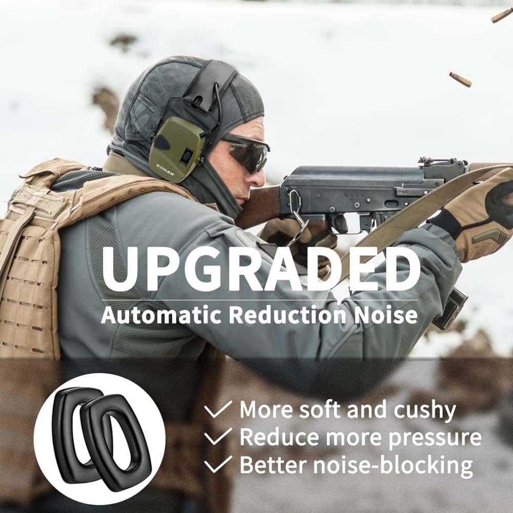 ZOHAN Electronic Shooting Ear Protection with 4X Sound Amplification,Slim Active Noise Reduction Earmuffs for Gun Range