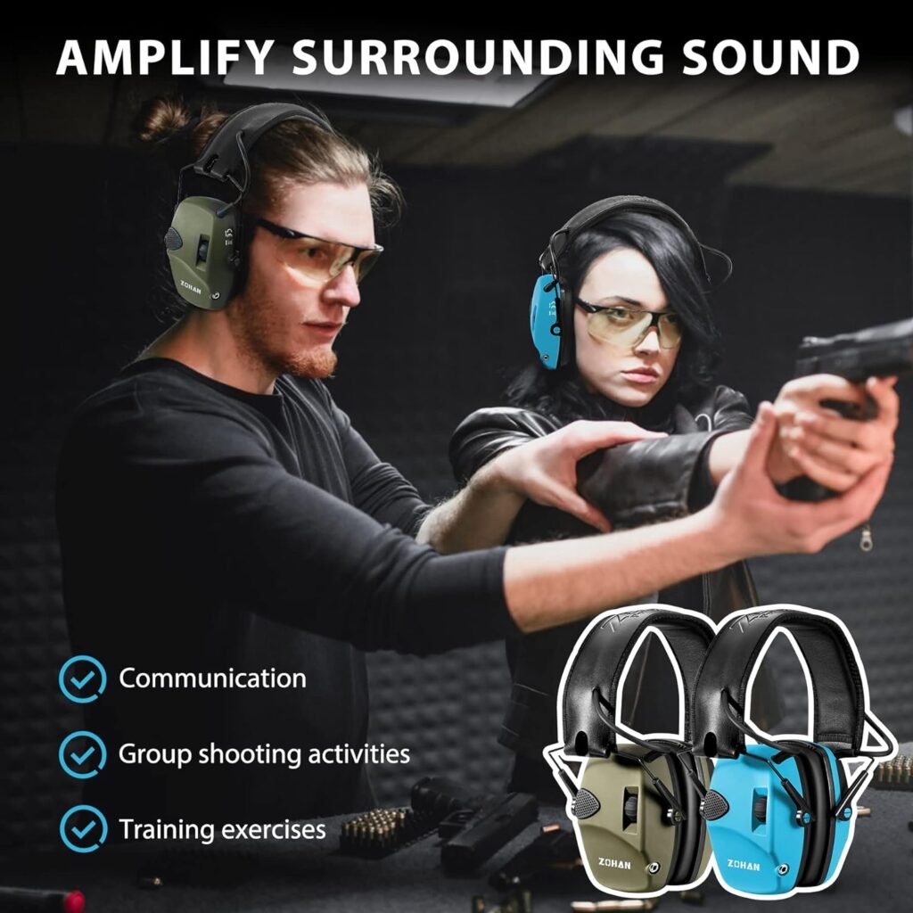 ZOHAN Electronic Shooting Ear Protection with 4X Sound Amplification,Slim Active Noise Reduction Earmuffs for Gun Range