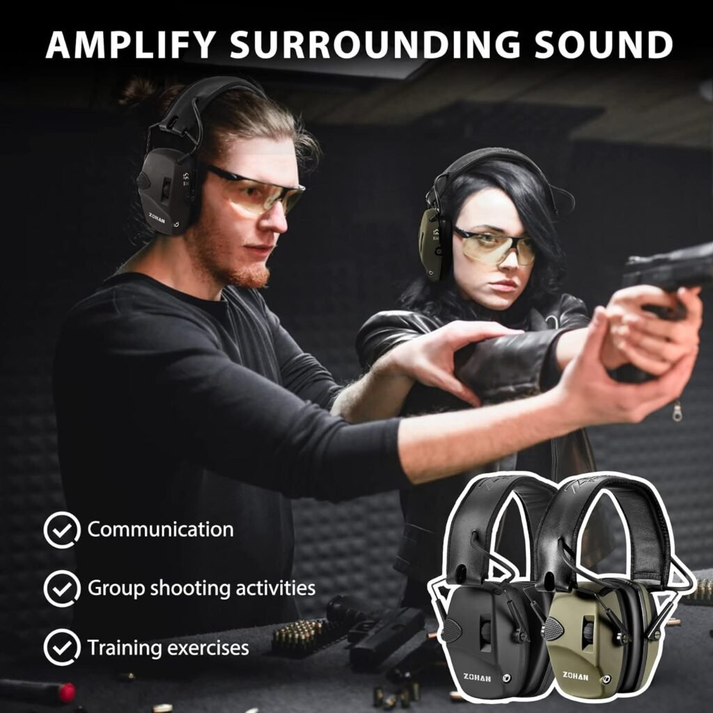 ZOHAN Electronic Shooting Ear Protection with 4X Sound Amplification,Slim Active Noise Reduction Earmuffs for Gun Range