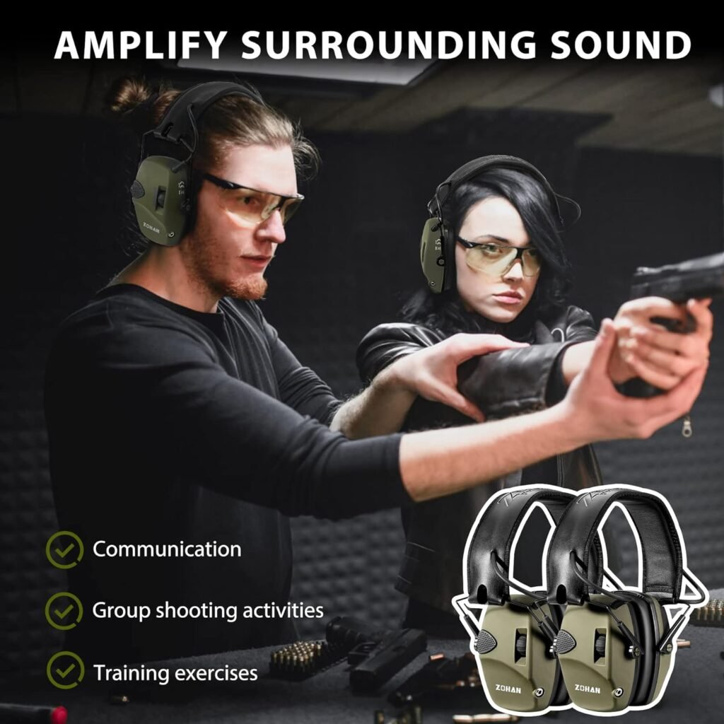 ZOHAN Electronic Shooting Ear Protection with 4X Sound Amplification,Slim Active Noise Reduction Earmuffs for Gun Range