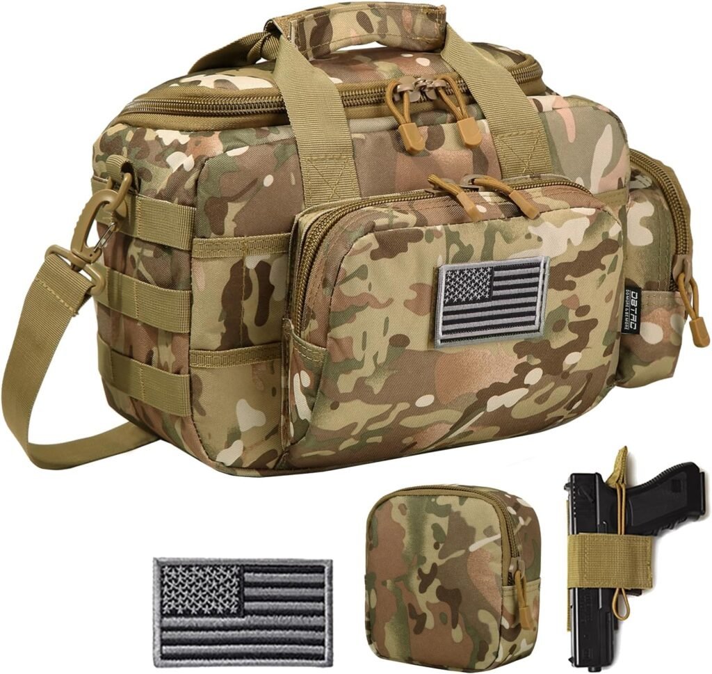 DO MORE  BE MORE Gun Case Bag Small | Tactical 2-Pistol Bag Handgun Duffle Bag with Lockable Zipper for Shooting Range Outdoor Hunting | US Flag Patch + MOLLE Pouch + Universal Holster Included