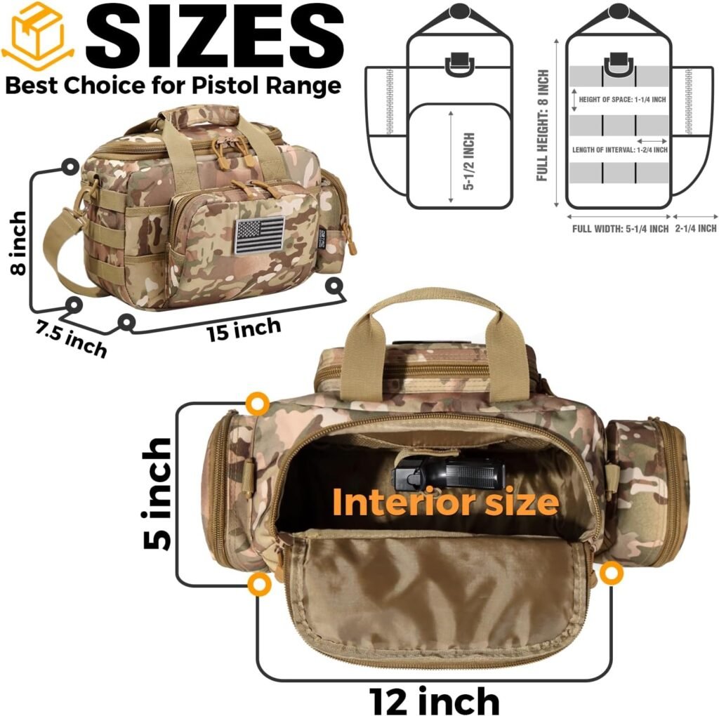 DO MORE  BE MORE Gun Case Bag Small | Tactical 2-Pistol Bag Handgun Duffle Bag with Lockable Zipper for Shooting Range Outdoor Hunting | US Flag Patch + MOLLE Pouch + Universal Holster Included