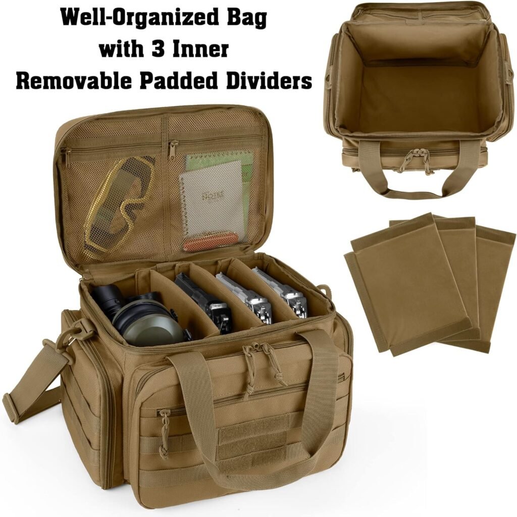 DSLEAF Tactical Gun Range Bag for 4 Handguns, Pistol Shooting Range Bag with 6X Magazine Slots and Extra Pockets for Ammo and Essentials