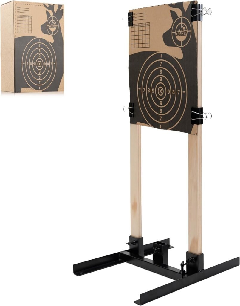 Keshes Target Stand Base - for Paper Target Sheet Archery Shooting  Cardboard Targets - Includes H Shape Base, Cardboard Target Box Cutout, Ground Anchors, Target Clips