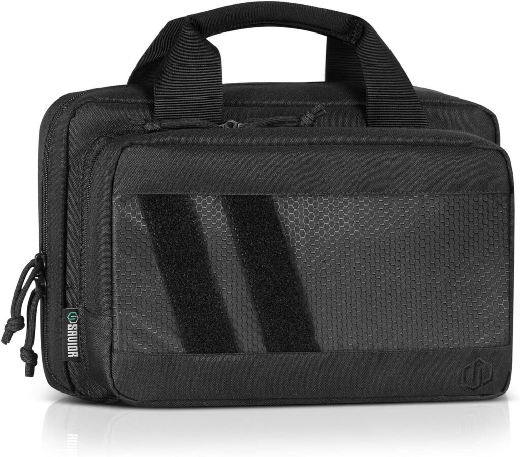 Savior Equipment Specialist Series Tactical Double Scoped Handgun Firearm Case Pistol Bag For Outdoor Hunting Shooting Range, Lockable Compartment, Additional Magazine Storage Slots