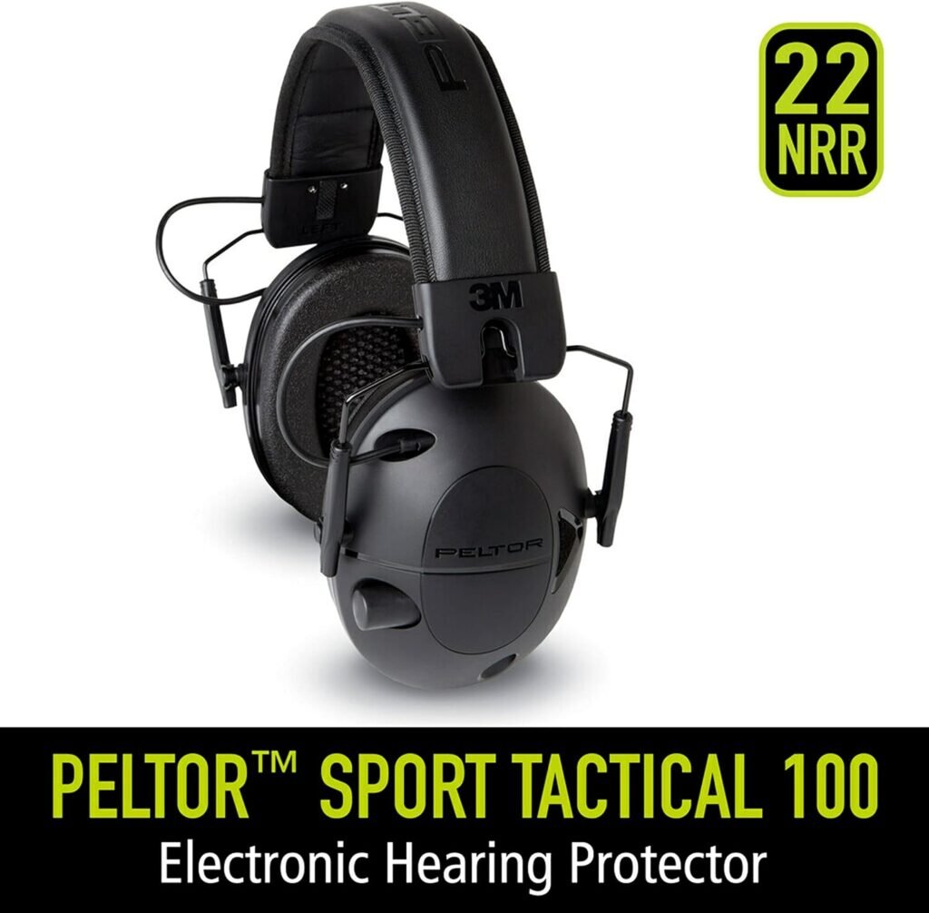 Peltor Sport Tactical 100 Electronic Hearing Protector, Ear Protection, NRR 22 dB, Ideal for the Range, Shooting and Hunting, TAC100-OTH, Black, One Size