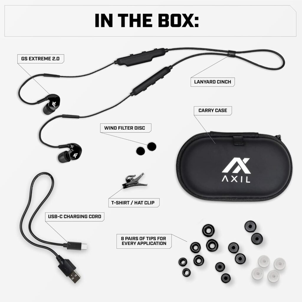 AXIL GS Extreme 2.0 Shooting Ear Buds – Hearing Enhancement  Noise Isolation Bluetooth Earbuds – w/Dynamic Speakers – 25-Hour