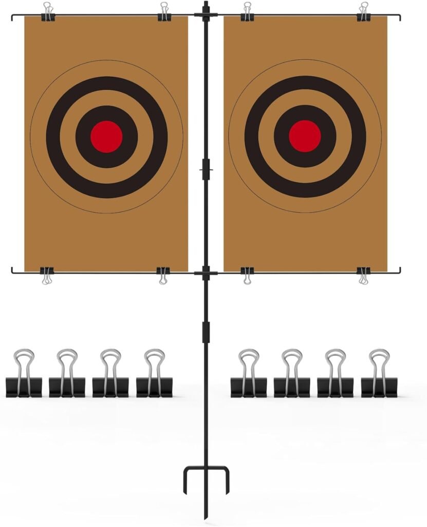 KNINE OUTDOORS Adjustable Shooting Target Stands, Paper Target Stand with 8 Metal Clips for Shooting Range, Adjustable Range from 3.2 to 26.0 Inches