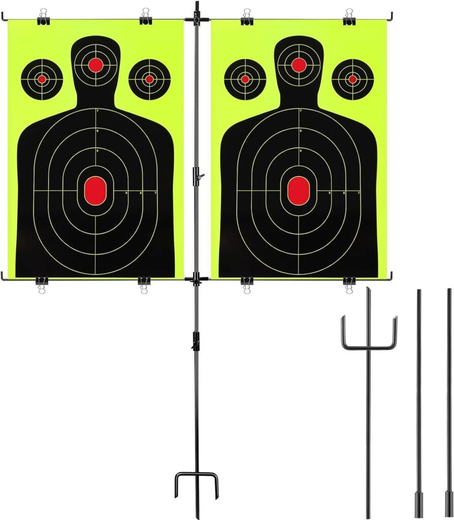 Lenwen 2 Sets Adjustable Paper Target Stand Target Stand with 9 Metal Clips Target Stand Double Target Metal Stand for Practice, Black