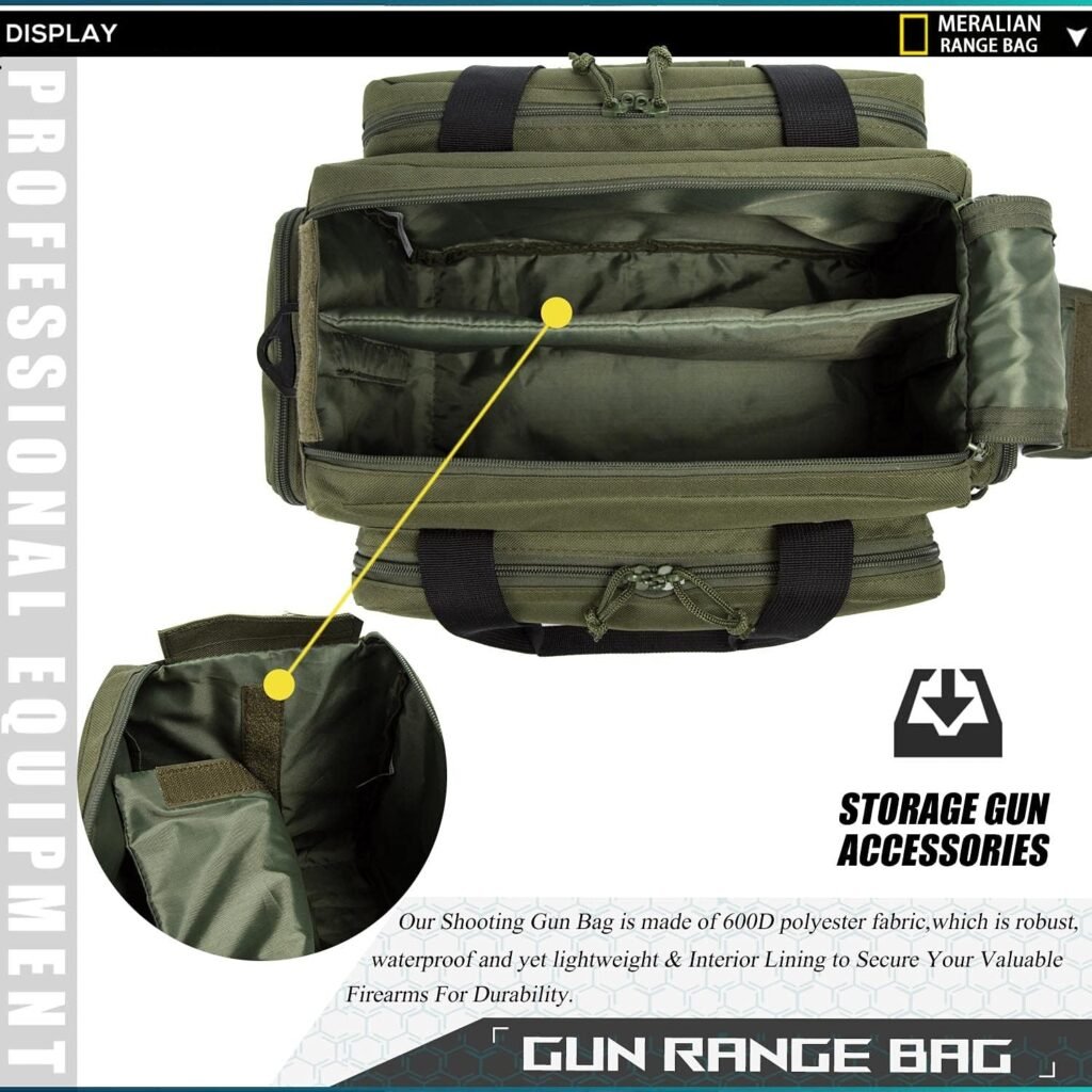 MERALIAN Range Bag -Tactical Gun Range Bag for Handguns,Pistols and Ammo.Padded Shooting Range Duffle Bag for Hunting Shooting Range Sport.