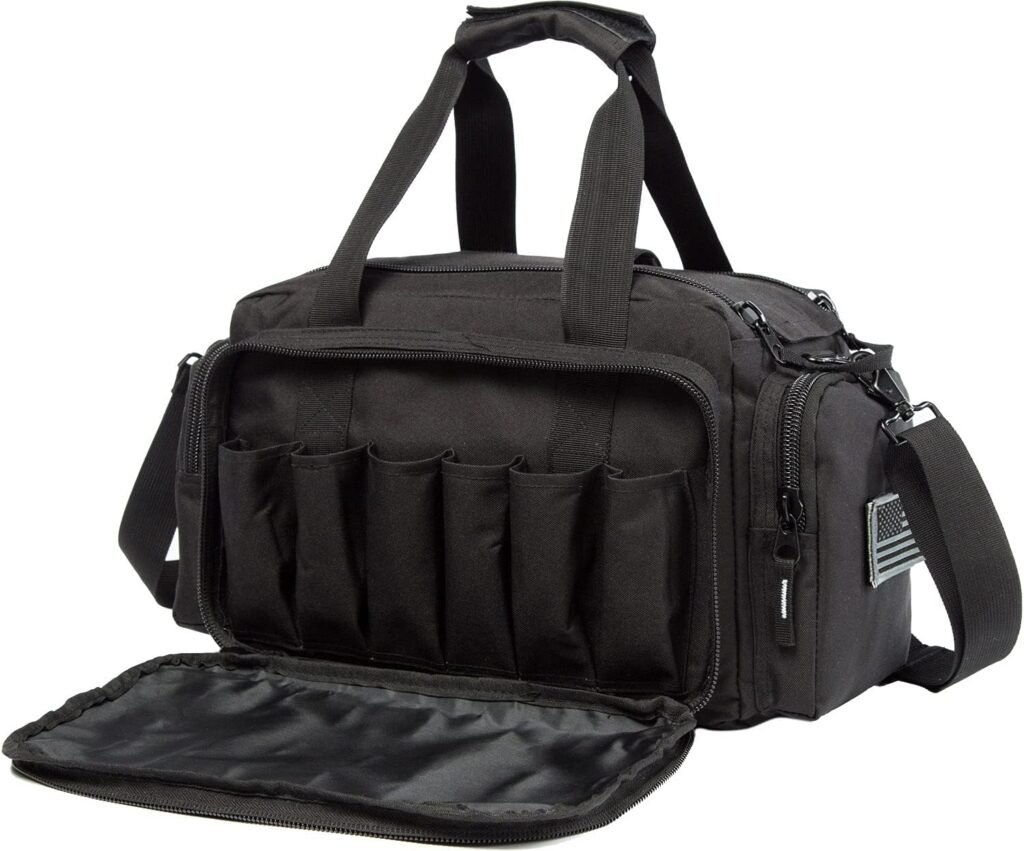 Range Bag | Gun Range Duffle Bag for Handguns and Ammo ,USA Flag Patch Included.