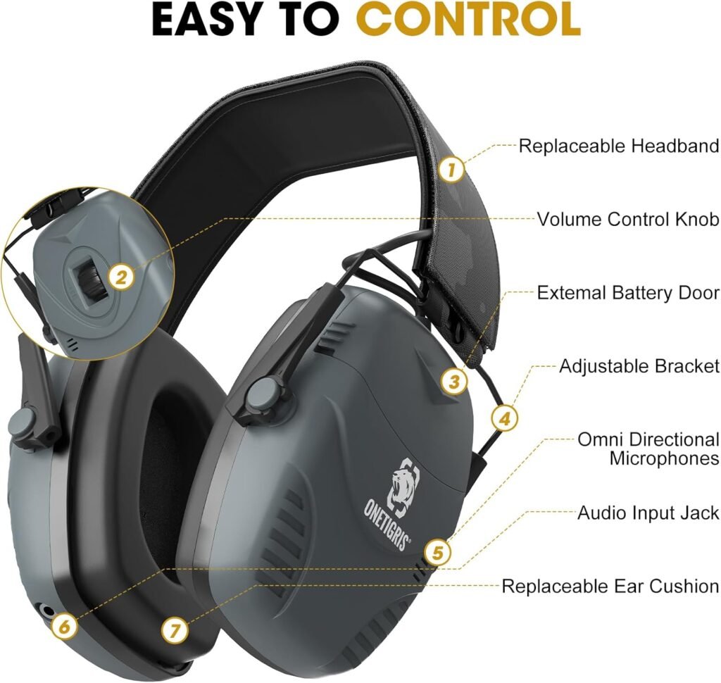 OneTigris Shooting Hearing Protection, Foldable Noise Cancelling Ear Muffs for Shooting, Hunting, Construction, Mp3 Player