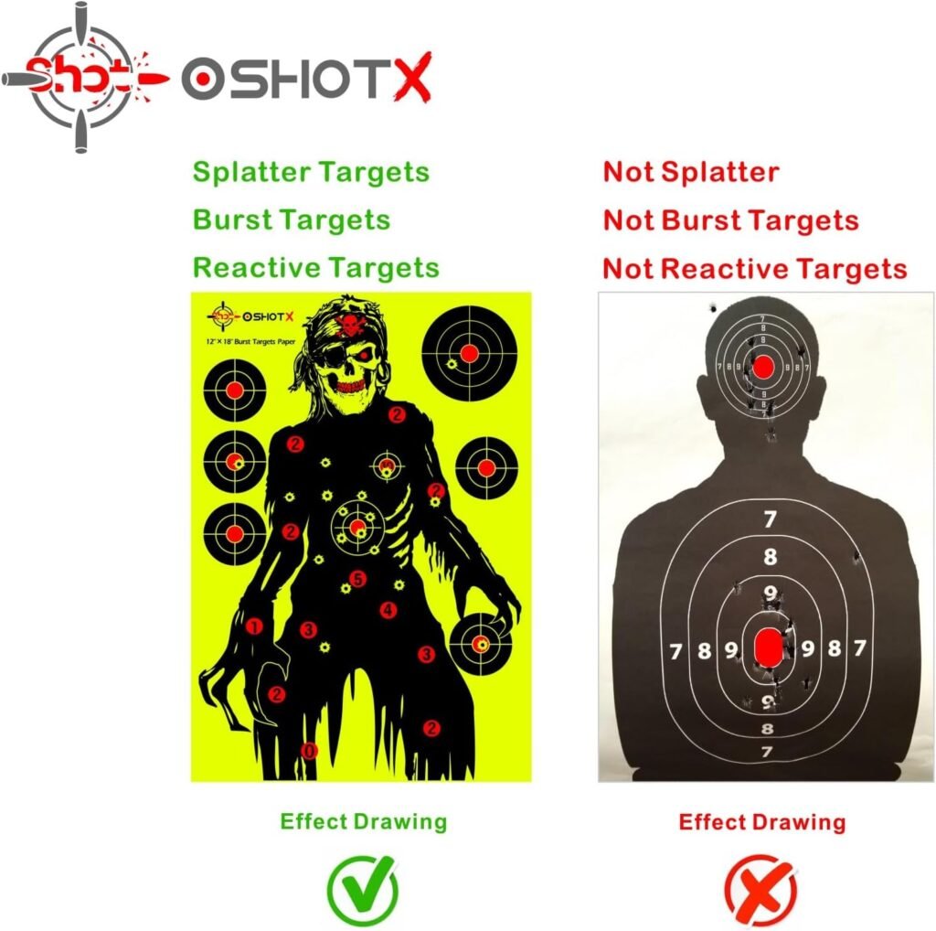 Shooting Splatter Targets - 12 x18 inch Reactive Self Adhesive Silhouette Target Paper for Range - Easily See Shots Burst Bright Fluorescent Points