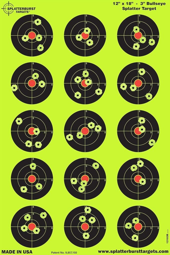 Splatterburst Targets - 12 x18 inch - 3 inch Bullseye Splatter Target - Easily See Your Shots Burst Bright Fluorescent Yellow Upon Impact - Made in The USA