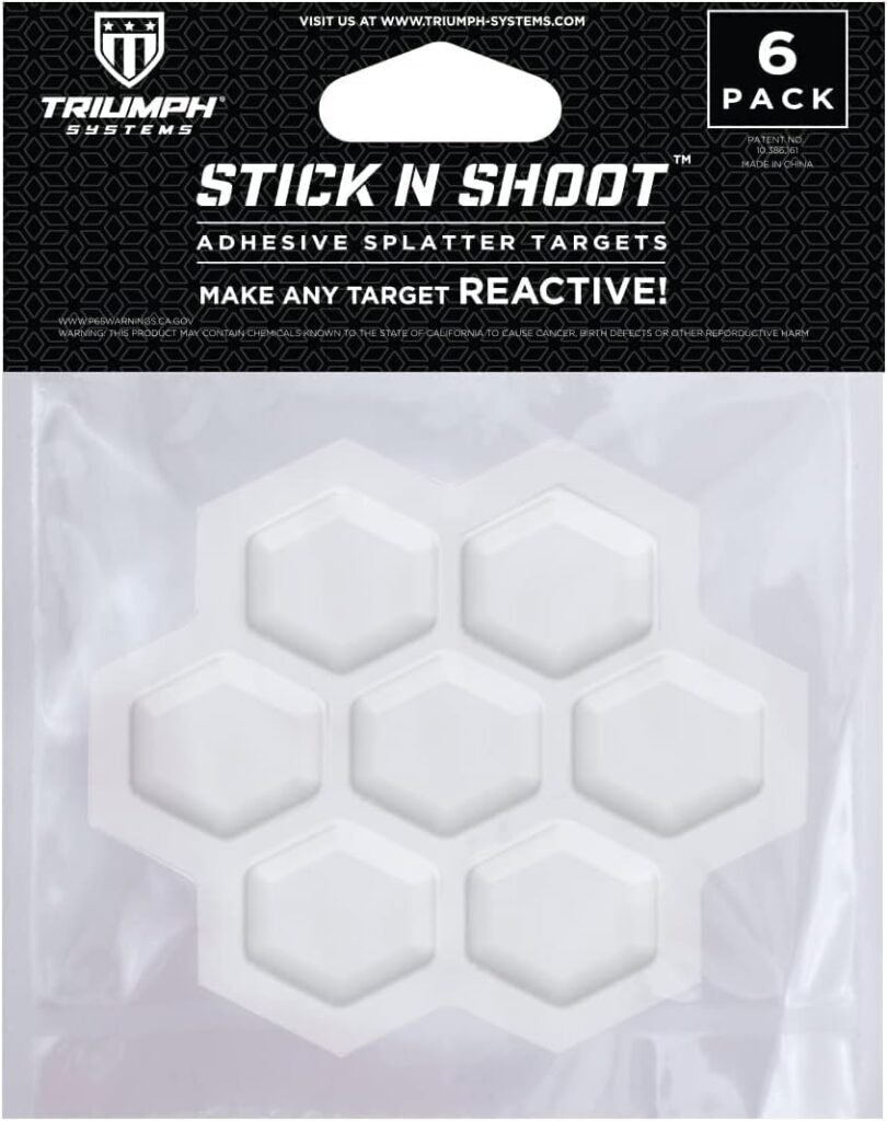 Triumph Systems Stick N Shoot- 6 Adhesive Bleeding Targets - Splatter Targets – Reactive Target – Target Accessory – Targets for Shooting